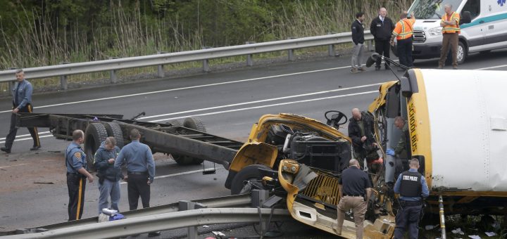 College bus ripped apart in dump truck crash, killing 2